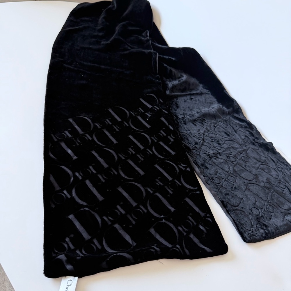 Christian Dior Black Velvet Diorissimo Monogram Scarf Wrap Italy